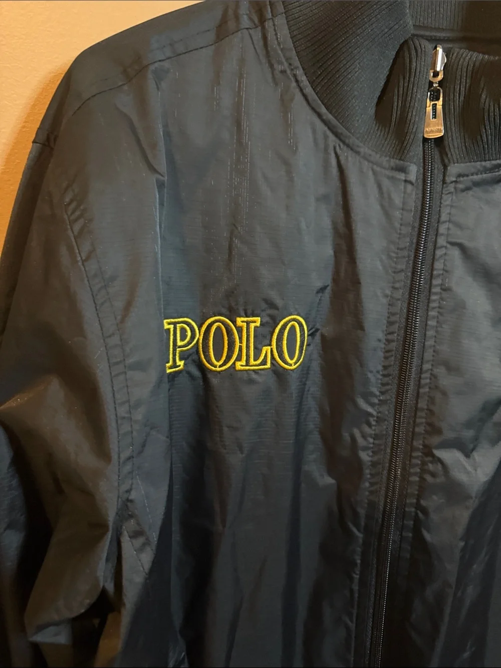 Polo by Ralph Lauren Black Bomber Jacket with Stand-Up Collar(Reversable)